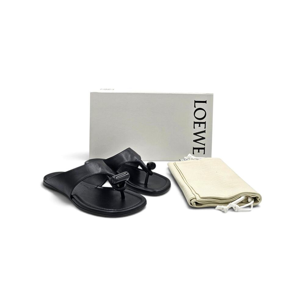 Loewe Toggle Flat Sandals Calfskin Leather Black - NWB $1100